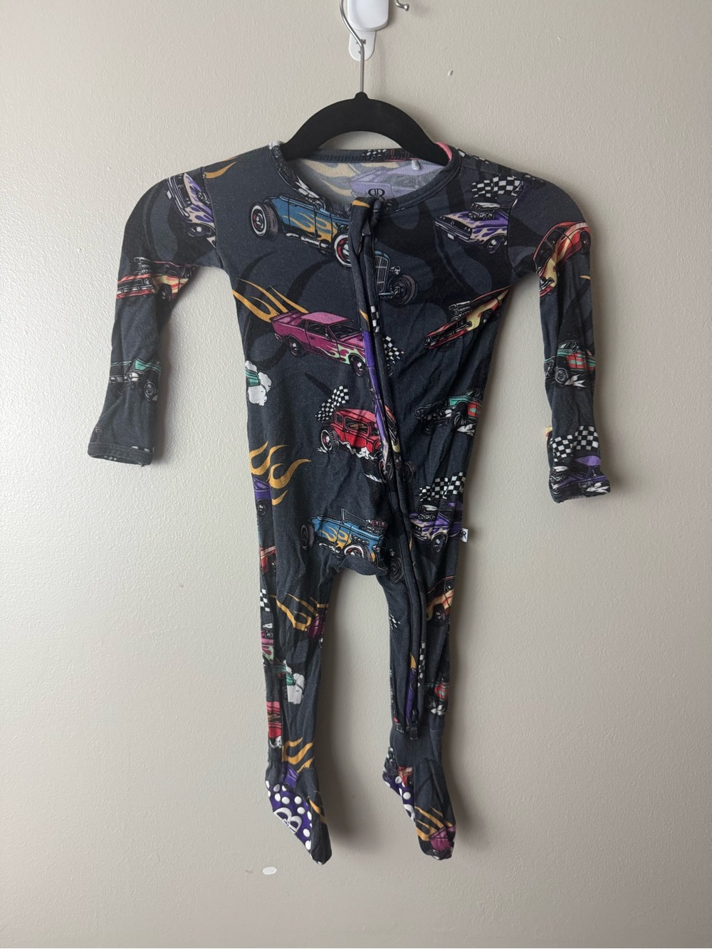 Infant Bums & Roses Bamboo Race Car Print One-Piece Pajamas Size 0-3 Months